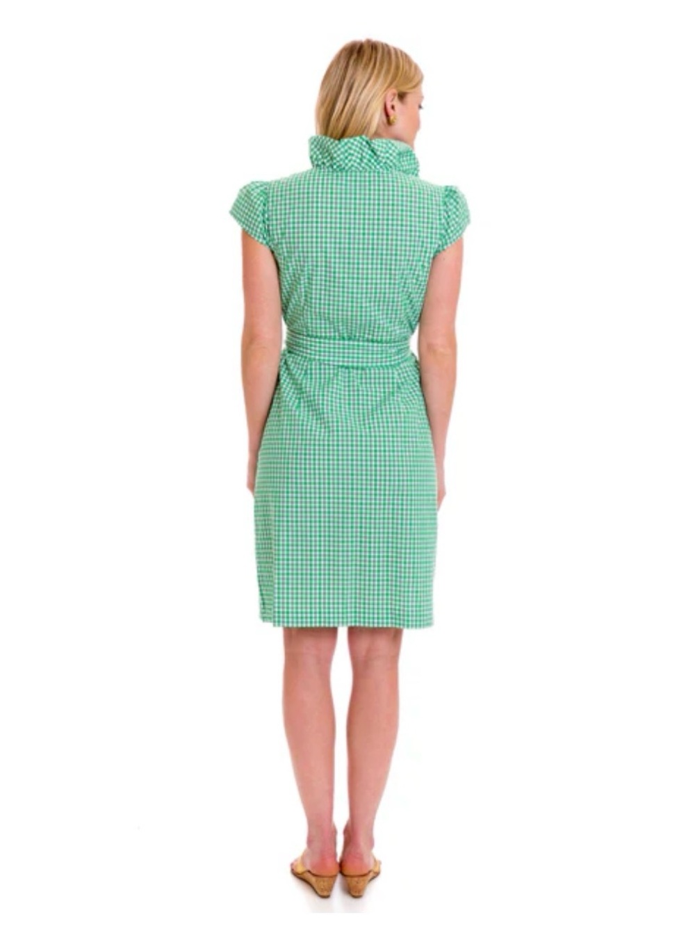 Elizabeth McKay Green & White Striped Ruffled Scotland Wrap Dress Sz. 6 NWT - Picture 2 of 11